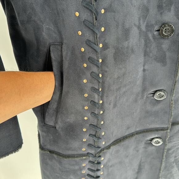 Dennis Basso 90s Faux Suede longline faux Suede whipstitch Western coat size 2XL - Picture 8 of 9
